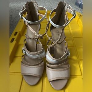 Antonio Melani Tan and White Braided Sandals